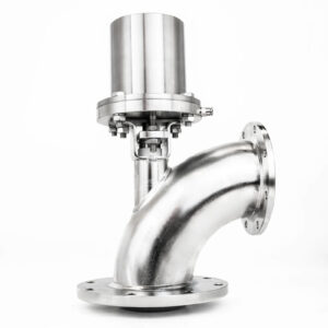 80mm pneumatically operated Flush valve 90 degree bend, gasket sealing disc and flanged outet