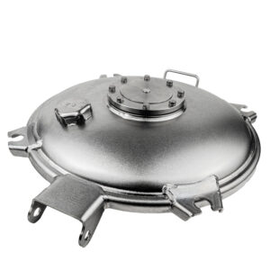 Manhole cover 4 lug 4.5mm dish fitted with 32mm combined Vacuum/pressure and 110mm Emergency relief valves