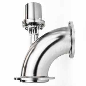 150mm pneumatically operated Flush Valve 90 degree bend, gasket sealing disc and flanged outlet